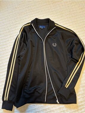 Fred Perry Vintage Black Zip Up Ivory Stripes